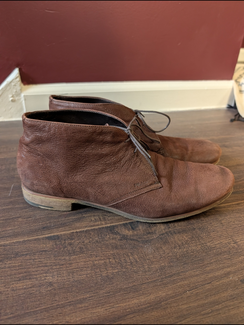 PRADA Soft Brown Leather Men's Chukka Boots Derbies Prada Sz 8 (US 9.5)